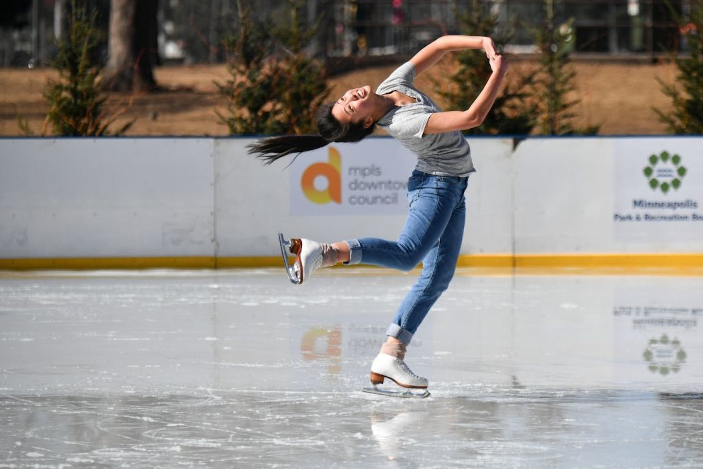 "Bonkers" is how Tanner Glaza described ice skating in Minnesota at 60 degrees. Hanna Peterson said "its an amazing feeling to have the hot sun on your face and skate in a short sleeved shirt." Both are seniors at the University of Minnesota and took advantage of a Friday with no classes to enjoy the unseasonably warm day. Glaza is a Colorado native studying environmental engineering and Peterson, from Woodbury, MN studies food systems. She grew up figure skating as a kid but now just skates for