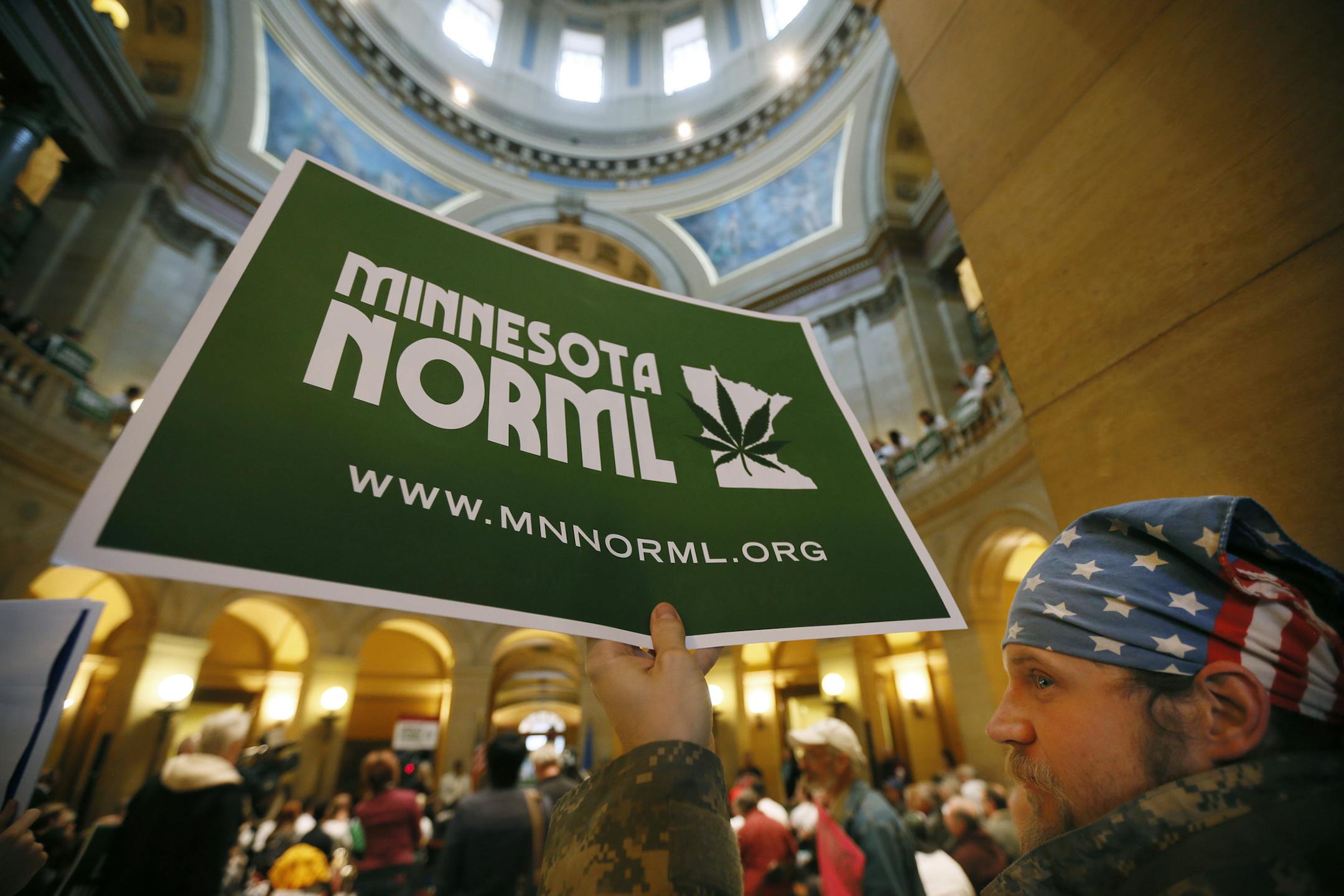 Leif Hamre of Minneapolis joined a rally of Minnesota NORML at the State Capitol. The group, with chapters across the country, seeks to legalize recreational marijuana.