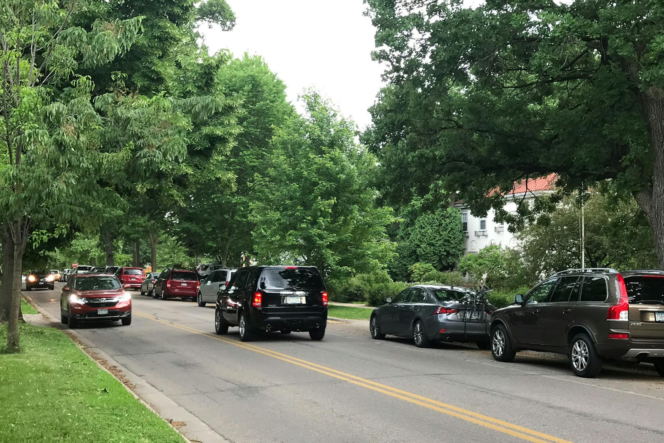 Under a proposal recommended by city staff, parking on Wooddale Avenue between 44th Street and 42 1/2 Street in St. Louis Park would be removed to make way for a striped bike lane. Some trees would also be cut down.