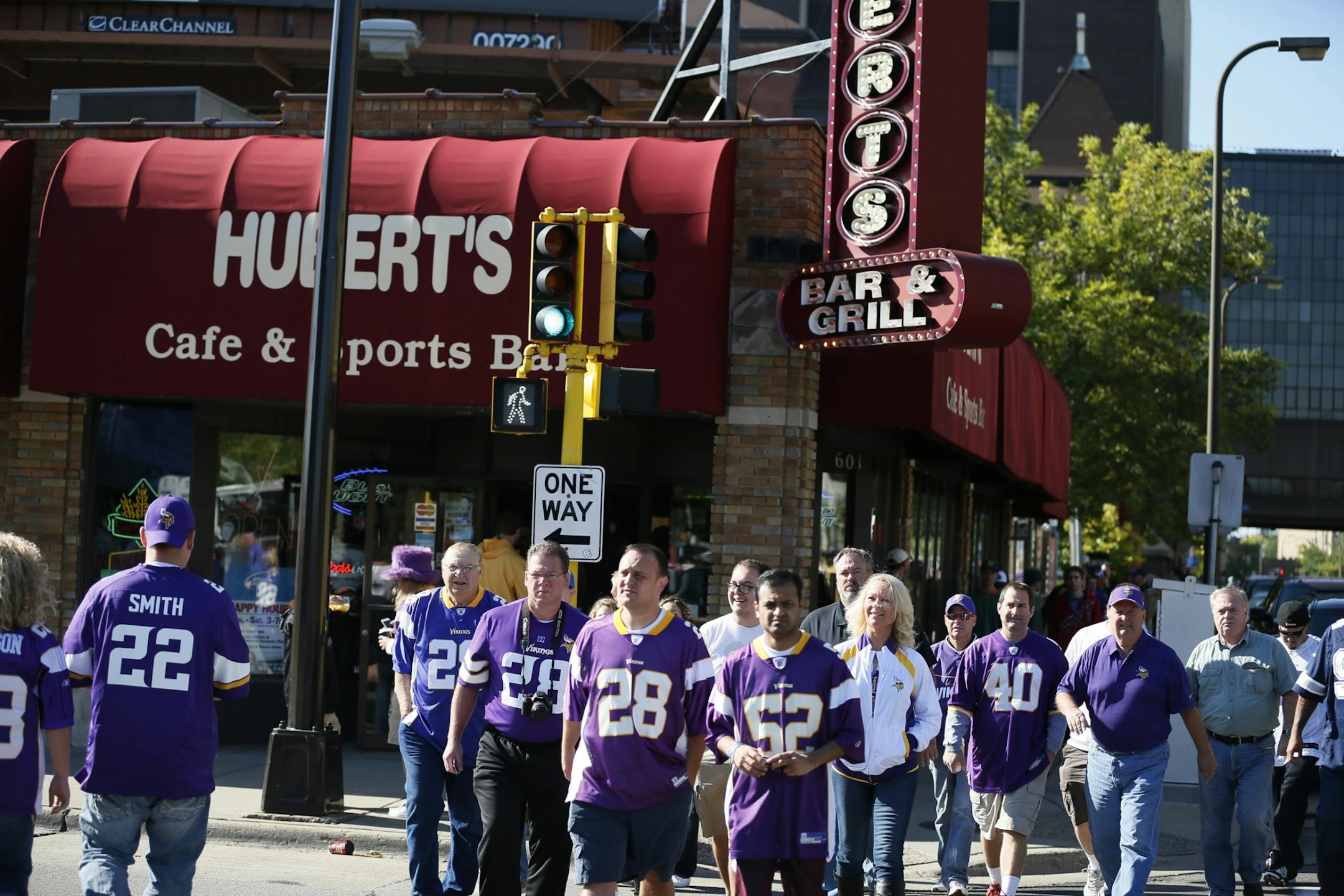 Vikings fans walked pass Huberts bar during NFL action between the Cleveland Browns and the Minnesota Vikings at Mall of America Field Sunday September 22, 2013, in Minneapolis, MN.