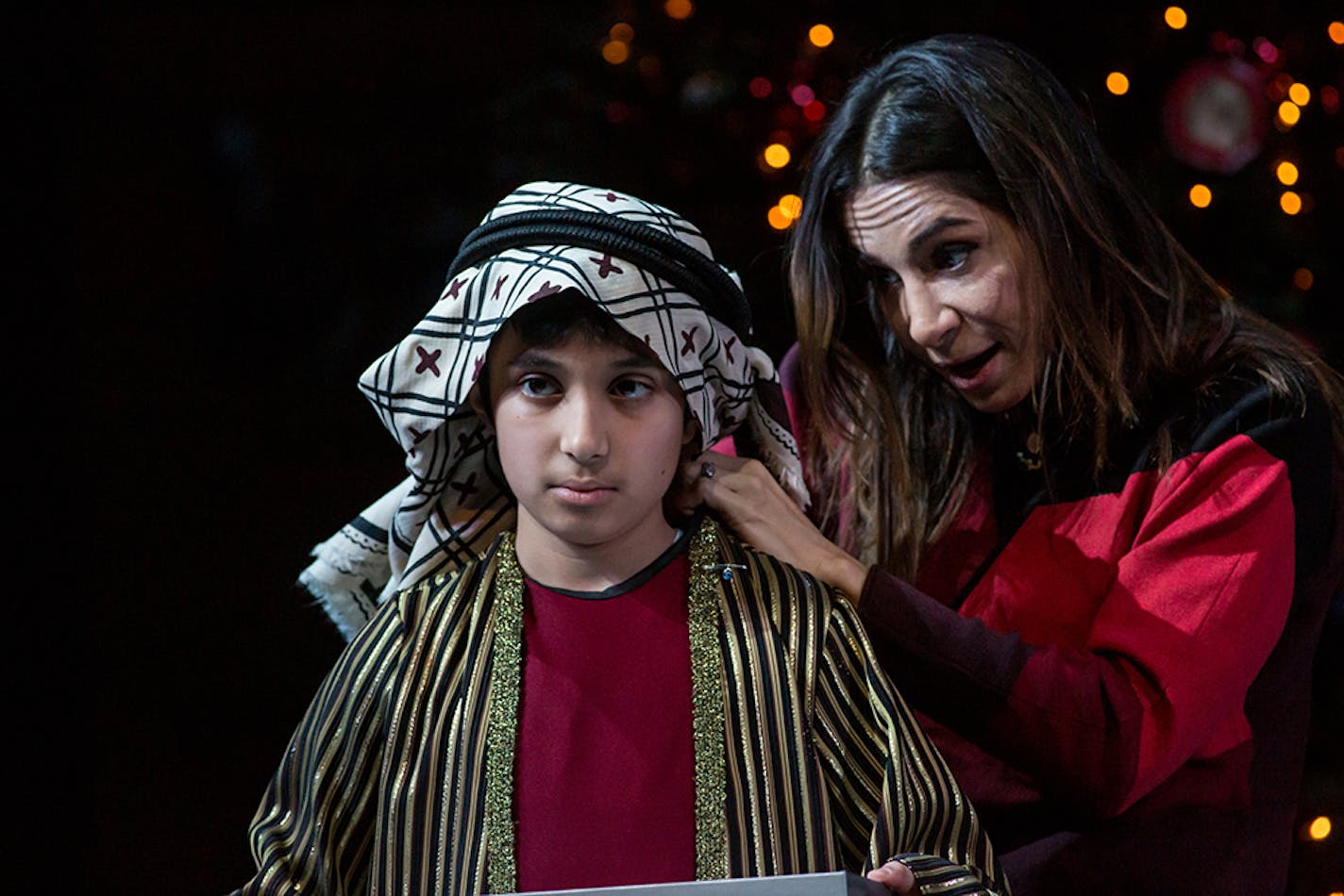 Akshay Krishna as Yazen and Gamze Ceylan as Noura in the Guthrie Theater's "Noura."