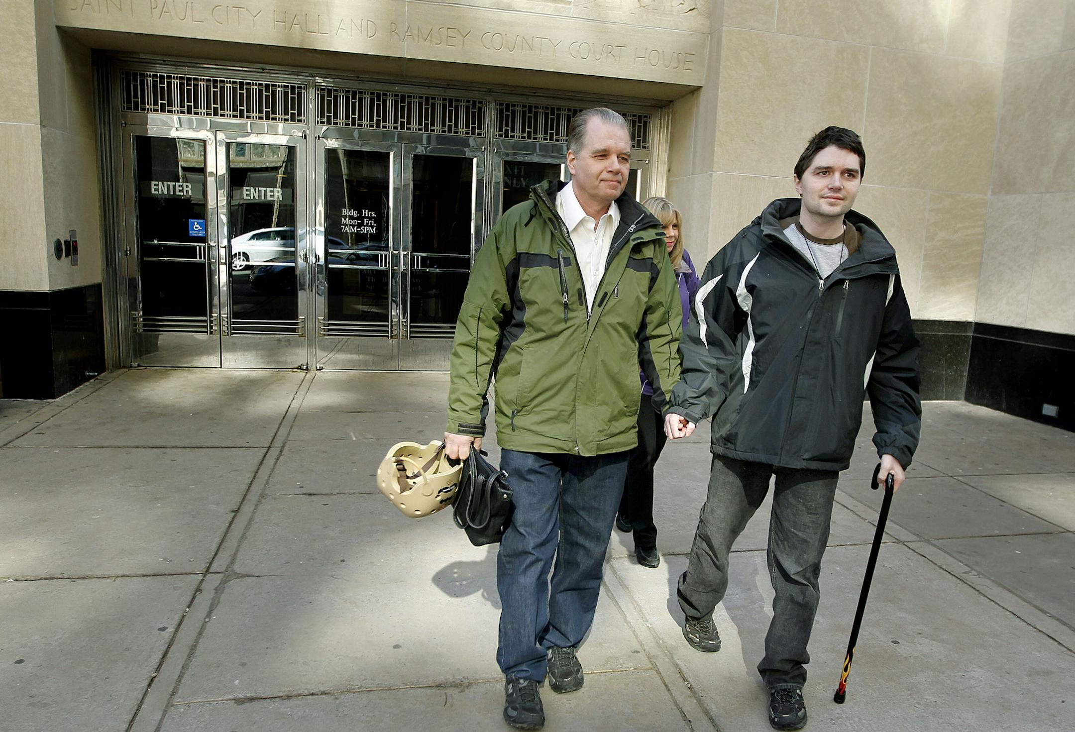 Beating victim Ray Widstrand was helped to his car with his parents Peter and Linda Widstrand after the 16-year sentencing of Cindarion Butler at the Ramsey County Courthouse, Tuesday, March 25, 2014 in St. Paul, MN. ] (ELIZABETH FLORES/STAR TRIBUNE) ELIZABETH FLORES • eflores@startribune.com