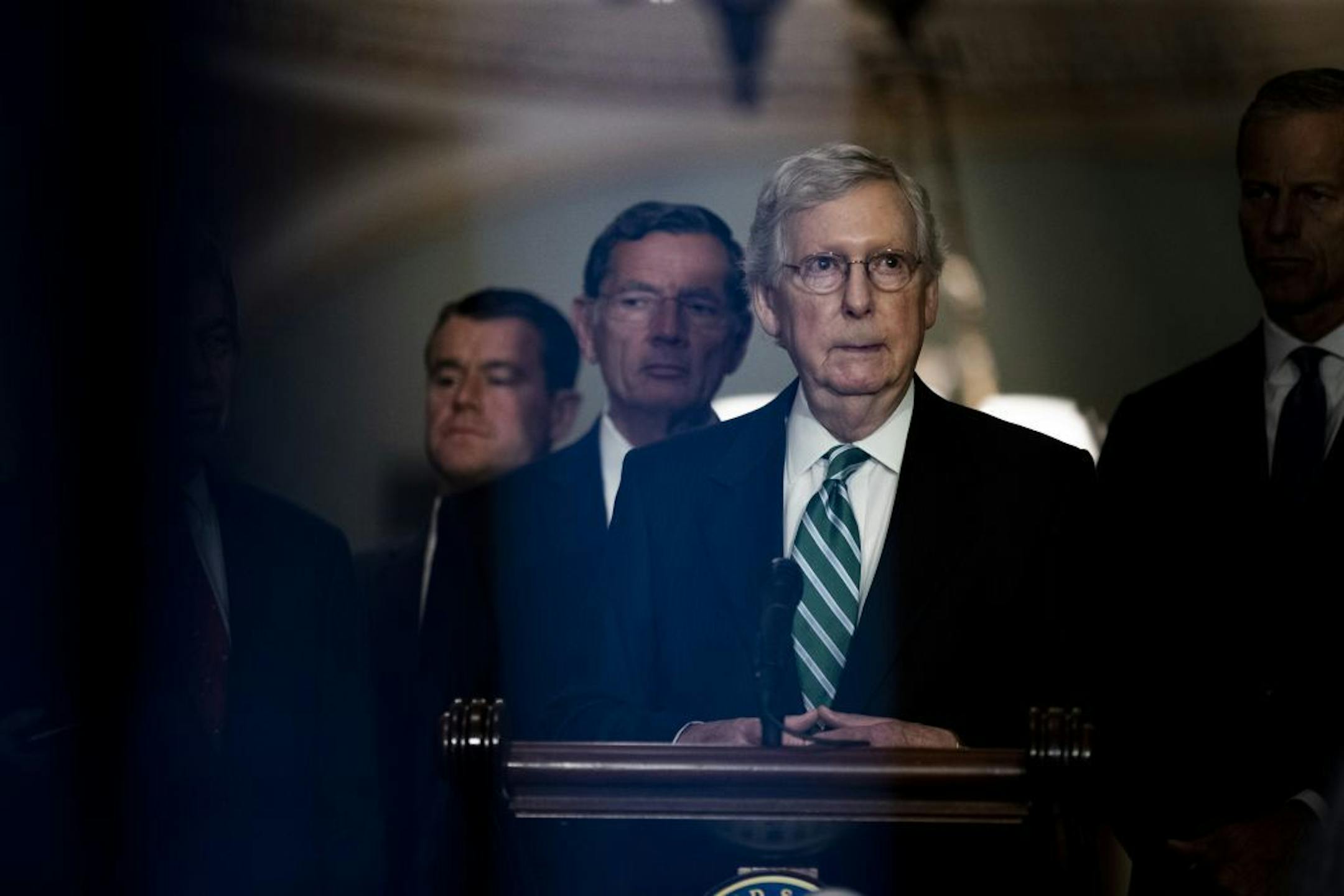 Senate Majority Leader Mitch McConnell (R-Ky.) speaks to reporters during a news conference on Capitol Hill in Washington, July 30, 2019. Under intense pressure to take action on gun safety in the wake of two weekend massacres, McConnell expressed a new willingness on Aug. 8 to consider a measure expanding background checks for all gun purchasers, saying it will be "front and center" in a coming Senate debate on how to respond to gun violence.