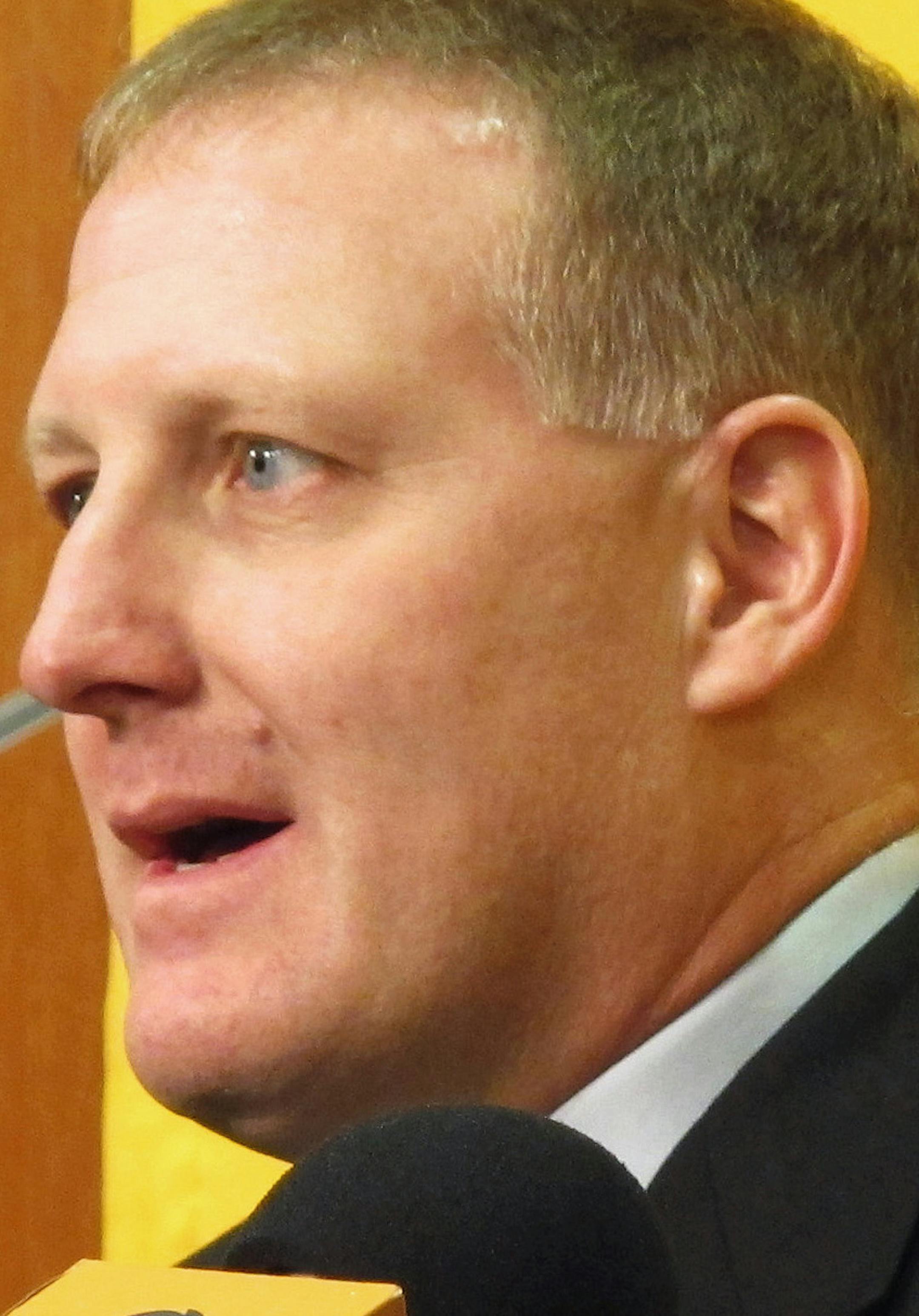 FILE - In this Dec. 15, 2013 file photo, North Dakota State defensive coordinator Chris Klieman speaks at a news conference in Fargo after begin promoted to head coach. He took over for Craig Bohl, who went to Wyoming after leading the Bison to three straight Football Championship Subdivision titles. The Bison open their season Saturday, Aug. 30 against Iowa State in Ames, Iowa. (AP Photo/Dave Kolpack, File) ORG XMIT: MIN2014082920220689