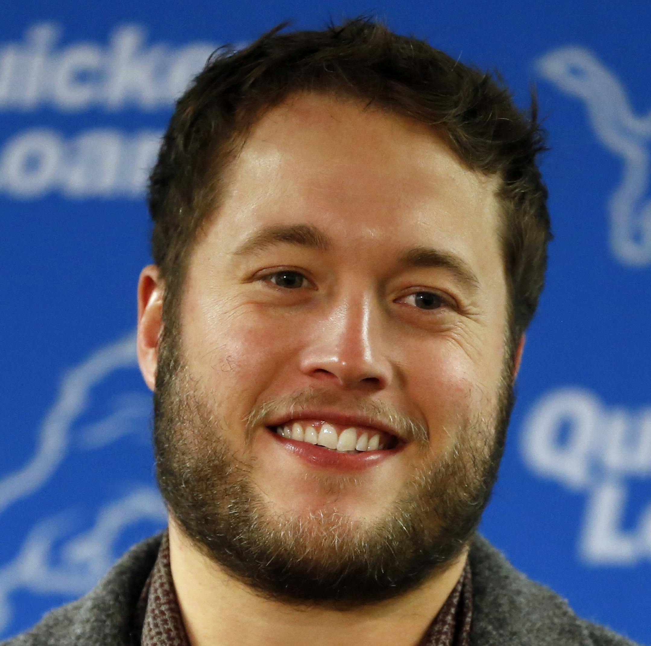 Detroit Lions quarterback Matthew Stafford speaks during a news conference after an NFL football game against the Chicago Bears, Sunday, Nov. 19, 2017, in Chicago. (AP Photo/Charles Rex Arbogast)