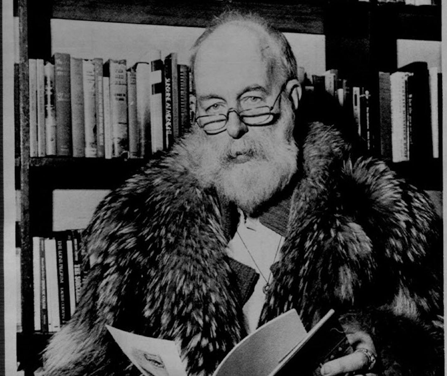 Writer and illustrator Edward Gorey, bundled up in one of his favorite fur coats, visits his home away from home, New York's Gotham Book Mart. March 25, 1987 Susan Ragan, AP Laserphoto