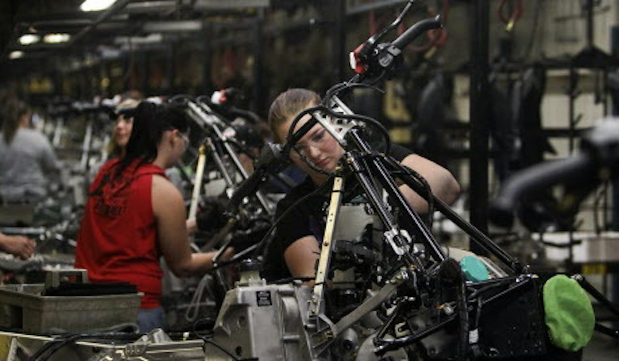 Arctic Cat line workers assemble Arctic Cat XF 8-00 snowmobiles at Arctic Cat's muanufacturing facility Wednesday, May 15, 2013 in Thief River Falls, MN. The snowmobile giant employs about 1,300 workers in Thief River Falls.](DAVID JOLES/STARTRIBUNE) djoles@startribune Pennington County is an island of growth in a sea of economic contraction in northwest Minnesota. Since 2000, job growth in the county has quadrupled population growth, making it an anomaly both statewide and in the northwest part