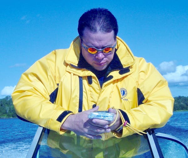 Joe Laurin of Roseau navigates to find a new waypoint for his Lake of the Woods Digital Guide, a digital phone App he created this year to allow visit