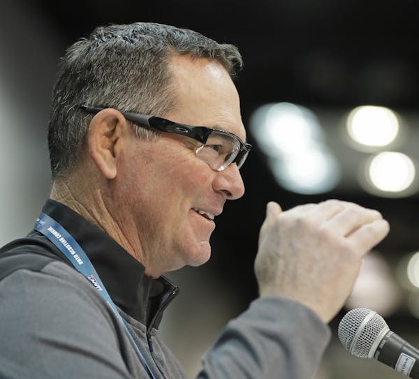 Minnesota Vikings head coach Mike Zimmer speaks during a press conference at the NFL football scouting combine, Thursday, Feb. 28, 2019, in Indianapol