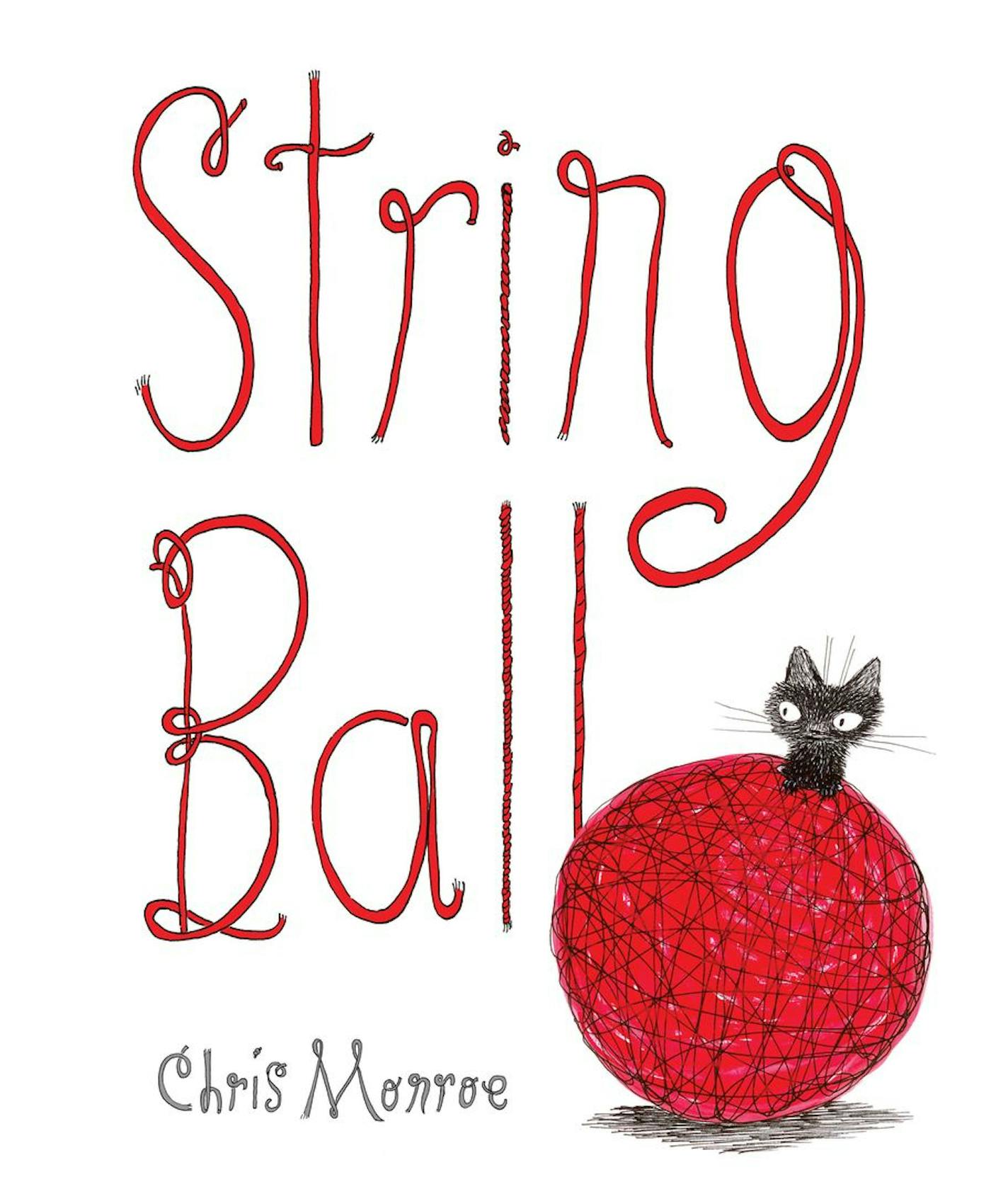 cover of String Ball features a cartoon of large red ball of string and a cat