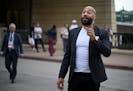 Royce White, the state GOP's endorsed candidate for the U.S. Senate, got into a verbal confrontation with anti-Trump protesters on Friday before the f