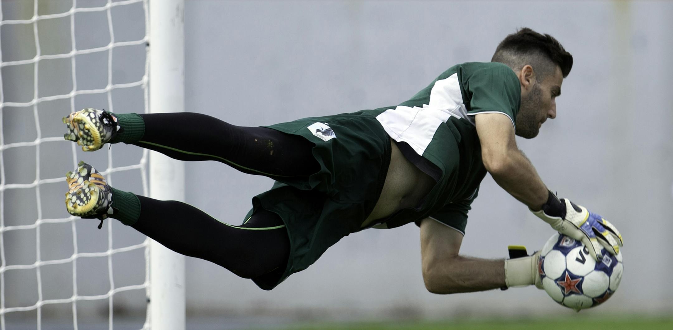 United new goalie Mitch Hildebrandt at pratice at National Sports Center on August 8, 2014. He's taking over from vet Matt VanOekel.
