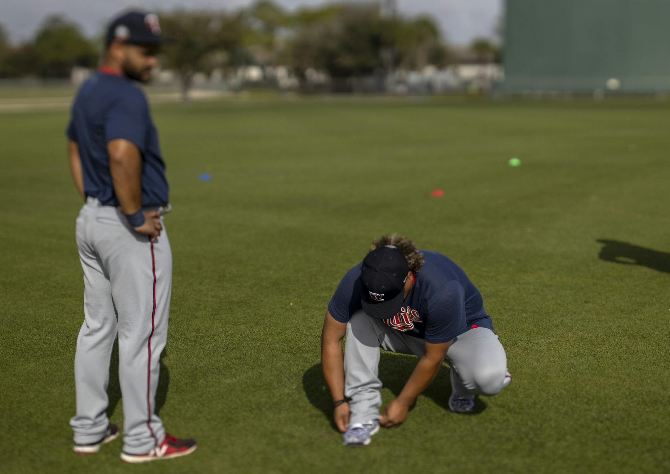 Minnesota Twins catcher Willians Astudillo fixed his pants during practice on Friday in Fort Myers.