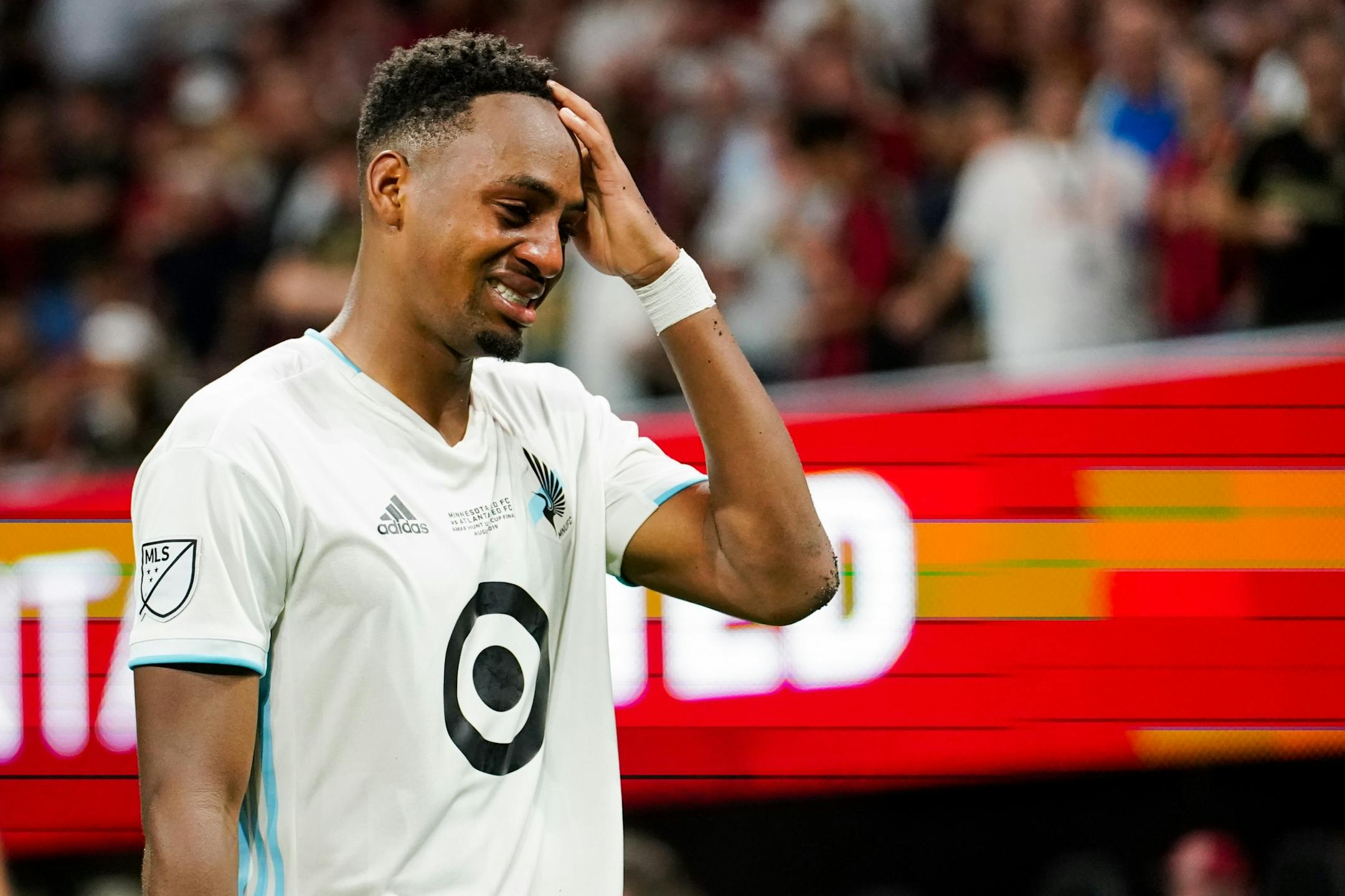 Minnesota United forward Mason Toye (23) reacts after losing 2-0 to Atlanta United in the U.S. Open Cup at Mercedes-Benz Stadium in Atlanta on Tuesday, Aug. 27, 2019. Photo by Kevin D. Liles for the Star Tribune