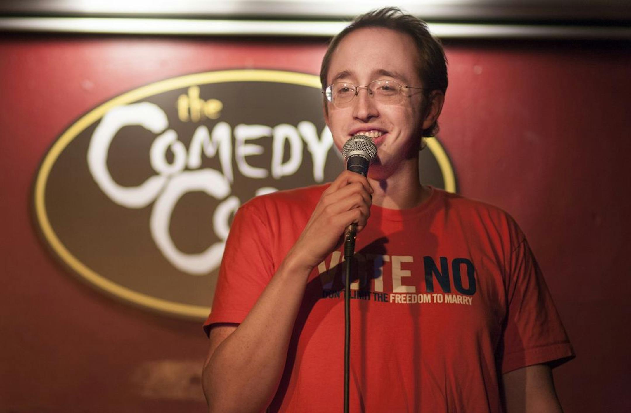 Comedian and evening emcee Pat Susmich performed Friday during an open mic at the Comedy Corner Underground.