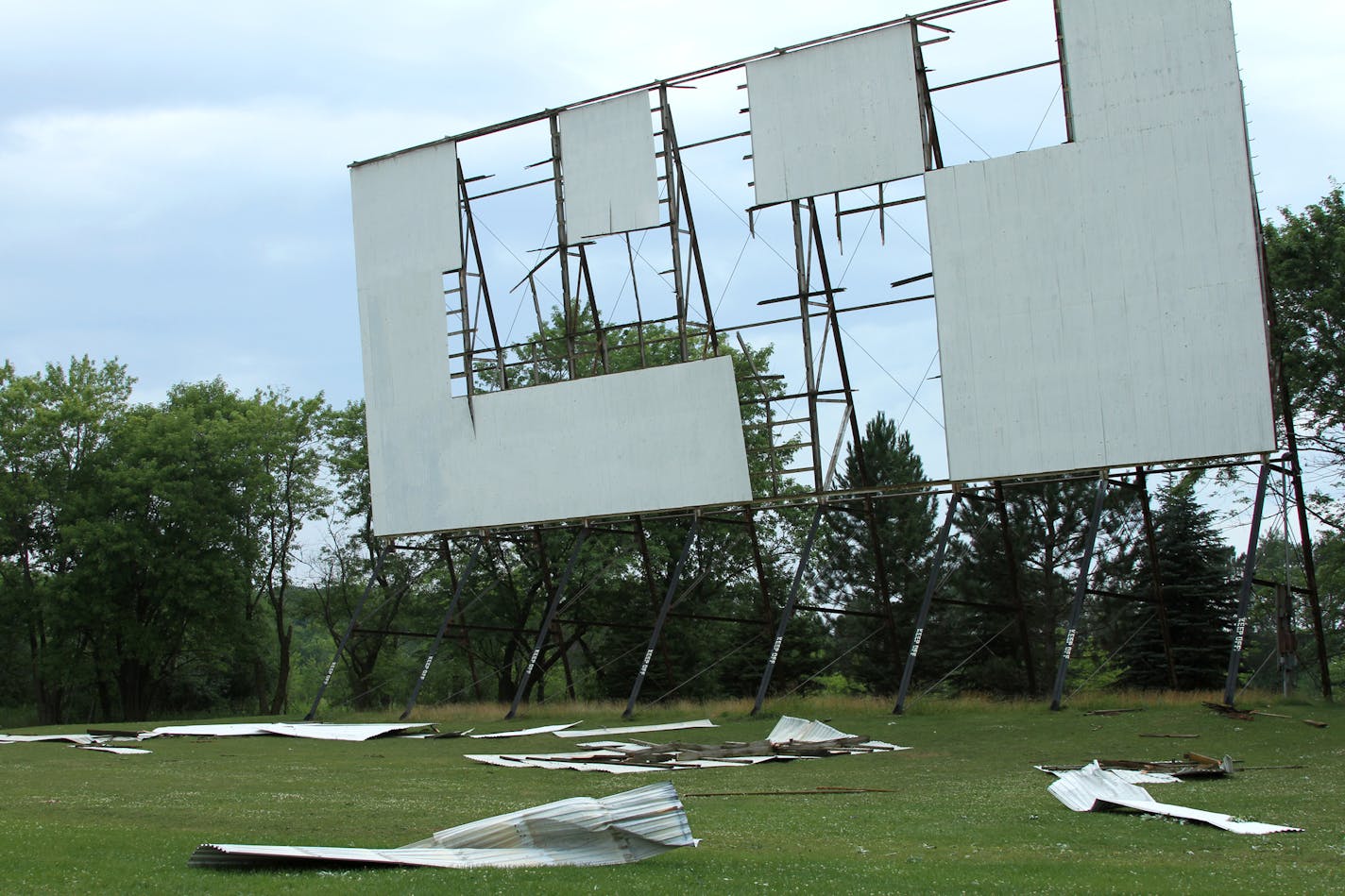 The Long Prairie drive-in movie theater screen was damaged in a July 2017 storm and the theater has been shut down to make repairs.