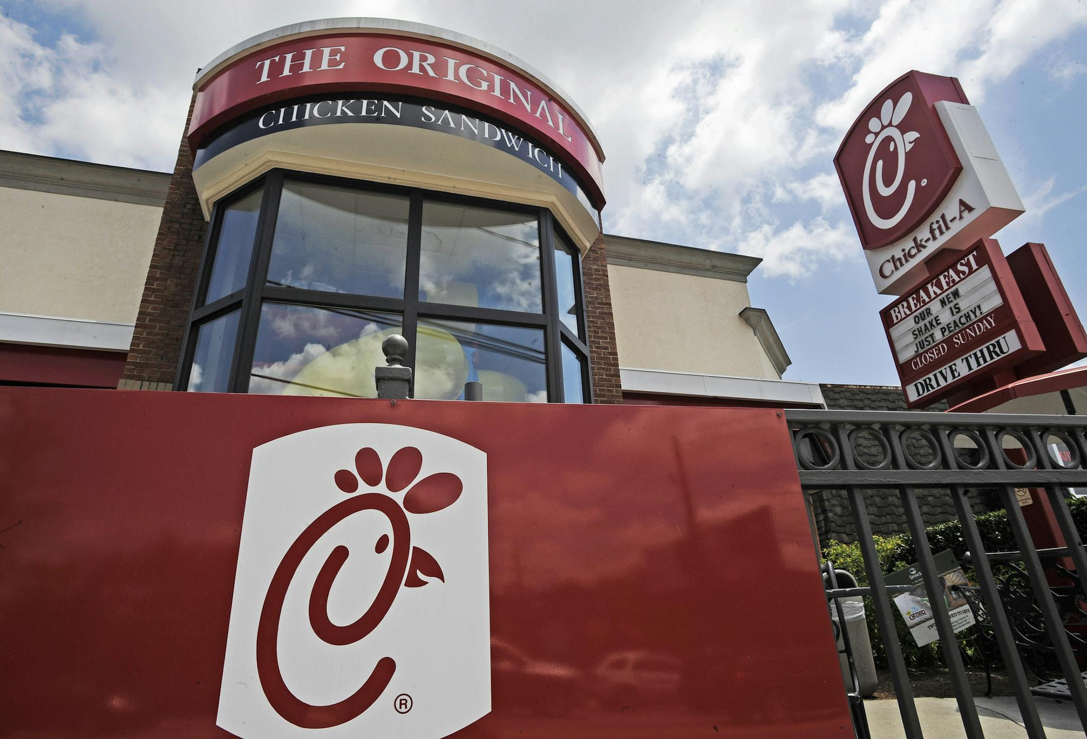 FILE - This Thursday, July 19, 2012 photo shows a Chick-fil-A fast food restaurant in Atlanta. Chick-fil-A, whose founder distinguished the fast-food chain by closing on Sunday out of religious piety, continues to mix theology with business and finds itself on the front lines of the nationís culture wars after its president, Dan Cathy, confirmed his opposition to gay marriage in June 2012. (AP Photo/Mike Stewart)