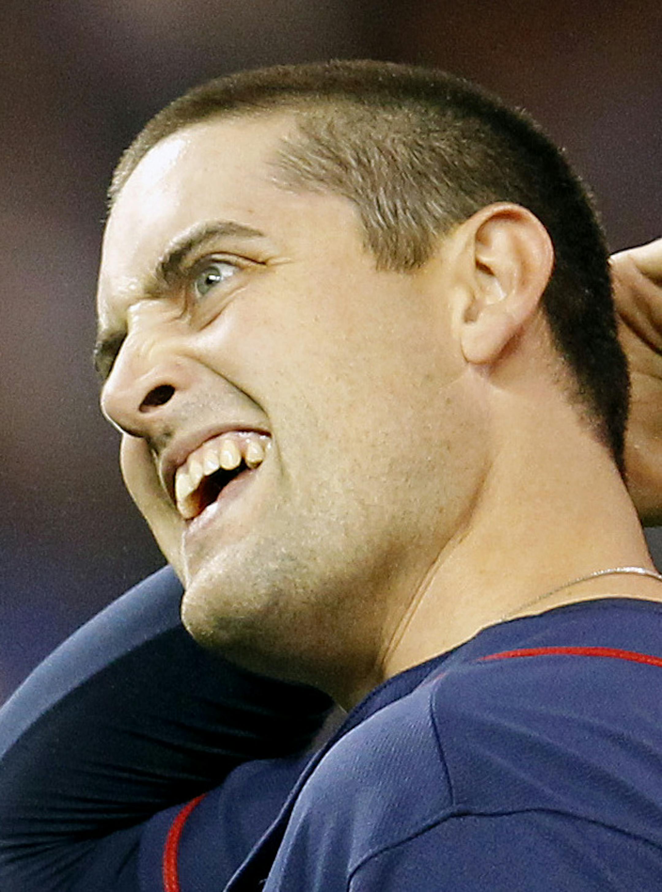 CARLOS GONZALEZ • cgonzalez@startribune.com September 29, 2010 – Minneapolis, Minn – Target Field – MLB – Minnesota Twins vs. Toronto Blue Jays ] Minnesota Twins pitcher Pat Neshek (17) reacted after giving a grand slam homerun to Jose Bautista in the seventh inning. ORG XMIT: MIN2014041420552070