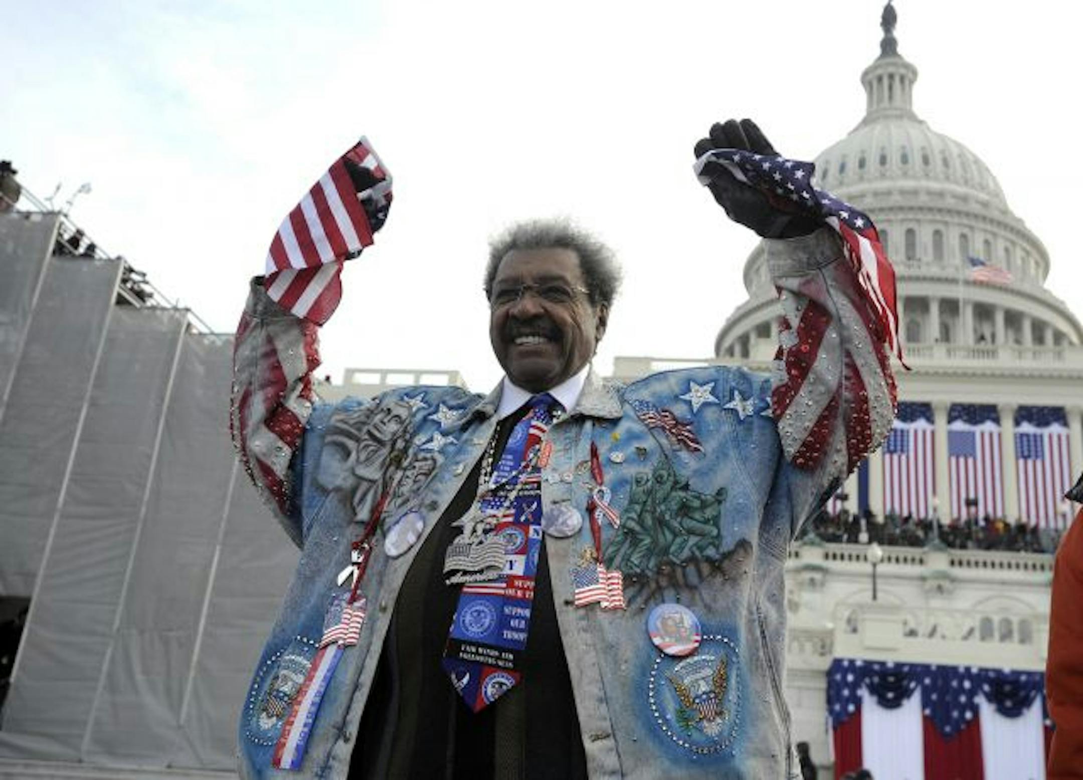 Promoter Don King displays his patriotic wares before the inauguration of Barack Obama as the 44th President of the United States, Tuesday, January 20, 2009 in Washington, D.C.