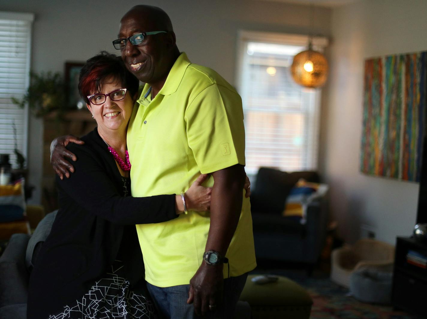 Lisa and Aaron Bonds stood for a portrait at their home. ] ANTHONY SOUFFLE &#xef; anthony.souffle@startribune.com "Loving Minnesota," a profile of five older interracial couples on the 50th anniversary of Virginia vs. Loving which decriminalized miscegenation.