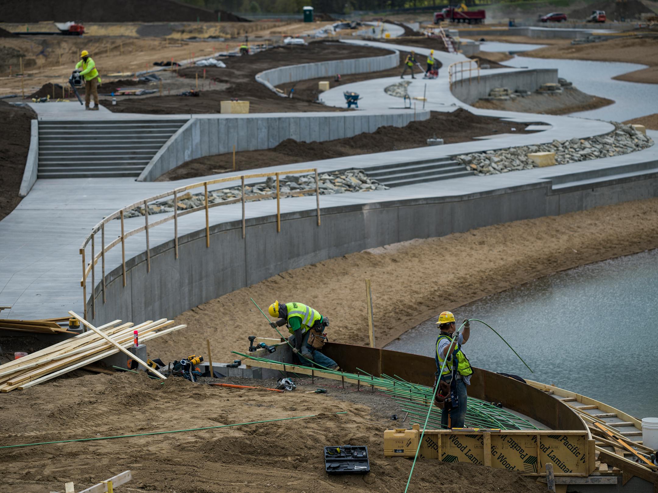 At the former Ford Plant in St. Paul, Minnesota on May 10, 2021, the central water feature is an important part of sending treated storm water to Hidden Falls Park. ] RICHARD TSONG-TAATARII • Richard.Tsong-Taatarii@startribune.com