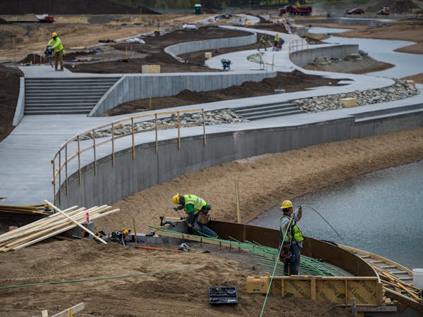 At the former Ford Plant in St. Paul, Minnesota on May 10, 2021, the central water feature is an important part of sending treated storm water to Hidd