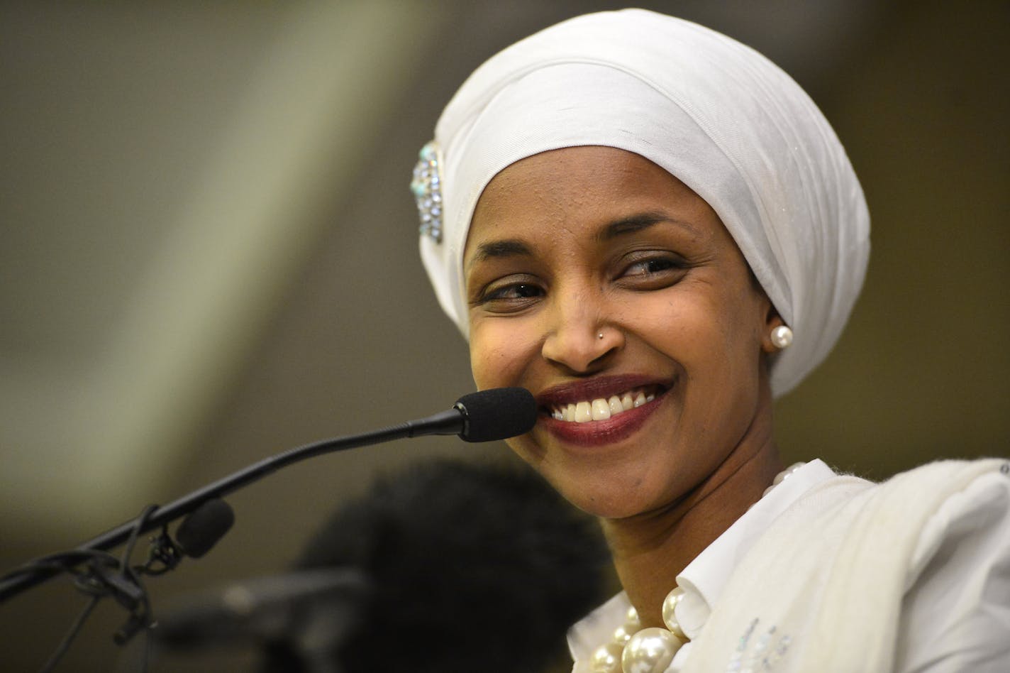 Ilhan Omar addressed supporters at her election night party at the Courtyard Minneapolis Downtown after she won a seat in the Minnesota Legislature.