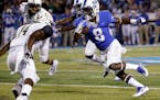 Middle Tennessee wide receiver Ty Lee (8) runs against Vanderbilt safety Ryan White (14) in the first half of an NCAA college football game Saturday, 