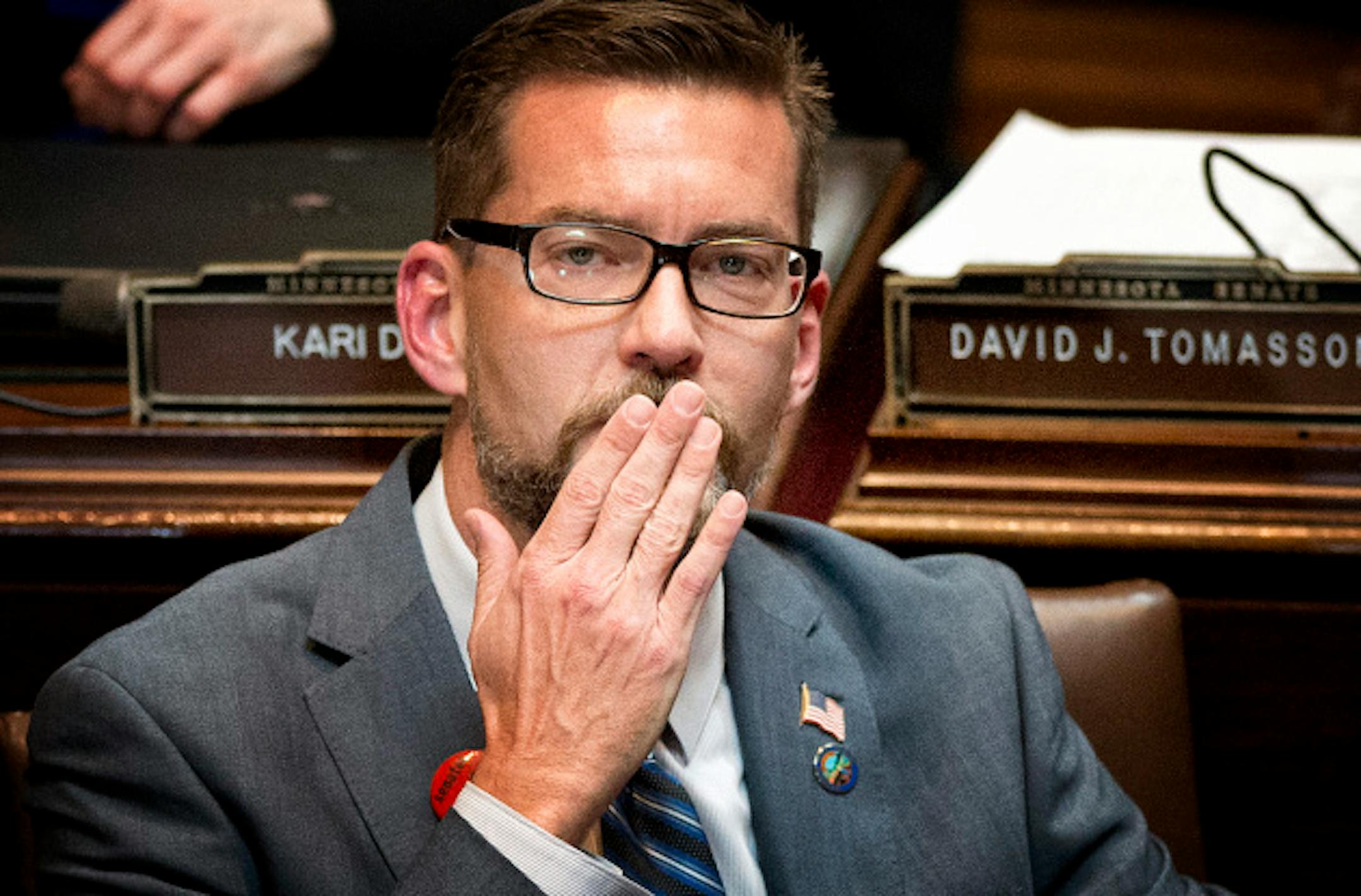 Senator Scott Dibble blew a kiss to husband Richard Leyvafrom the Senate floor to the Gallery.    Monday, May 13, 2013    ]   GLEN STUBBE * gstubbe@startribune.com