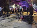 Motorcycles are strewn about after an explosion in Bangkok, Monday, Aug. 17, 2015. A large explosion rocked a central Bangkok intersection during the 