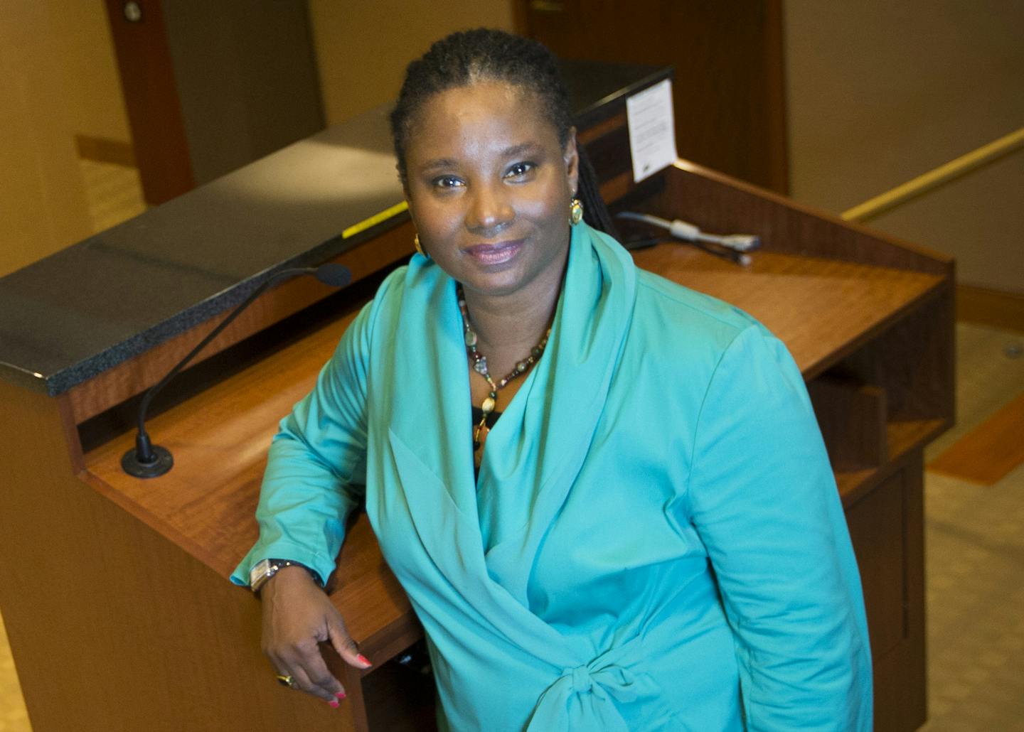 Shawn Judge who went from being a Guthrie company member to owning her own successful communication business, The Speakers&#xed; Edge. She was photographed at one of her clients', Dorsey and Whitney, conference rooms where she gives presentations in Minneapolis, Minn., on Monday, July 27, 2015. ] RENEE JONES SCHNEIDER &#xef; reneejones@startribune.com