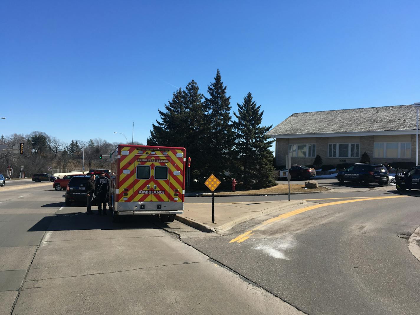 Police activity Saturday along Hwy. 100 near 50th Street in Edina. The Minnesota State Patrol said Hwy. 100 was closed because of a "critical incident."