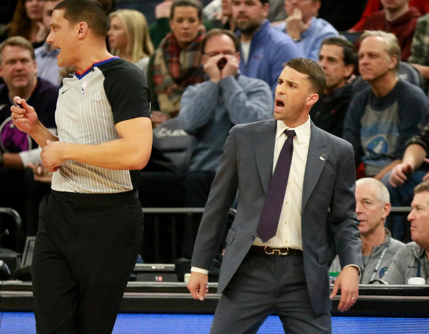 Minnesota Timberwolves interim head coach Ryan Saunders during the first half of his first home game against the Dallas Mavericks Friday, Jan. 11, 2019, at the Target Center in Minneapolis, MN.] DAVID JOLES &#x2022; david.joles@startribune.com This will be interim head coach Ryan Saunders first home game