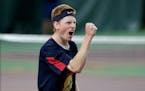 Orono senior John Kasner (shown at the Class 2A boys' tennis tournament in 2018) won the Section 2 singles championship by defeating teammate Karthik 
