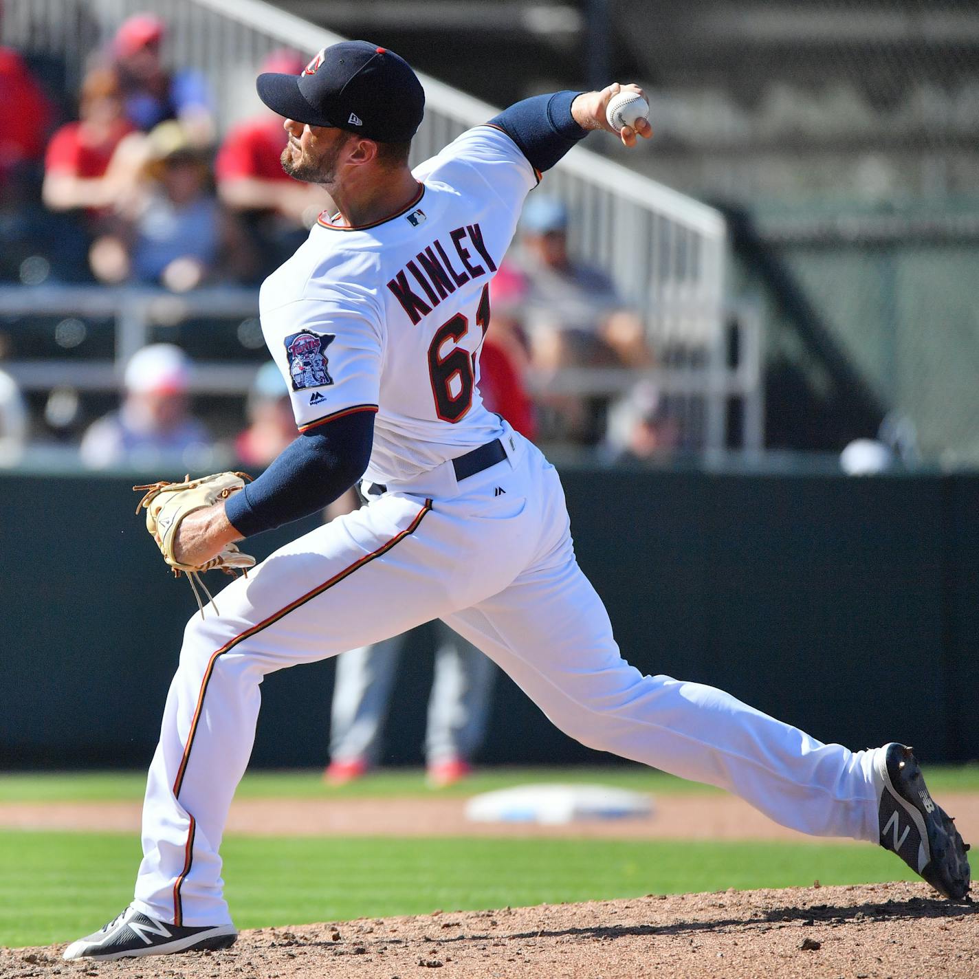 Twins pitcher Tyler Kinley (61) threw int he sixth inning.] MARK VANCLEAVE &#xef; mark.vancleave@startribune.com * The St. Louis Cardinals played the Minnesota Twins at Hammond Stadium in Fort Myers, Florida on Monday, Feb. 26, 2018.