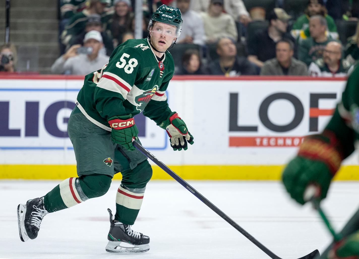 Mason Shaw (58) of the Minnesota Wild Tuesday, November 1, 2022, at Xcel Energy Center in St. Paul, Minn. ] CARLOS GONZALEZ • carlos.gonzalez@startribune.com.