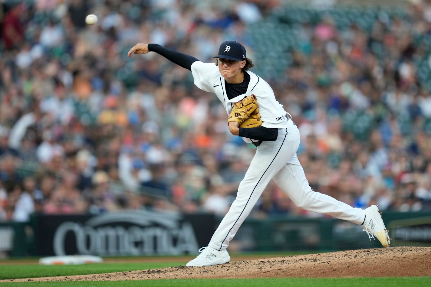 Detroit Tigers pitcher Reese Olson throws against the Minnesota Twins in the fifth inning of a baseball game, Saturday, June 24, 2023, in Detroit. (AP Photo/Paul Sancya)