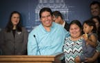 Uriel Rosales Tlatenchi, a DACA recipient, introduced his family including his wife Arianna Lopez and two-year-old son Atzel Rosales Lopez, after he s