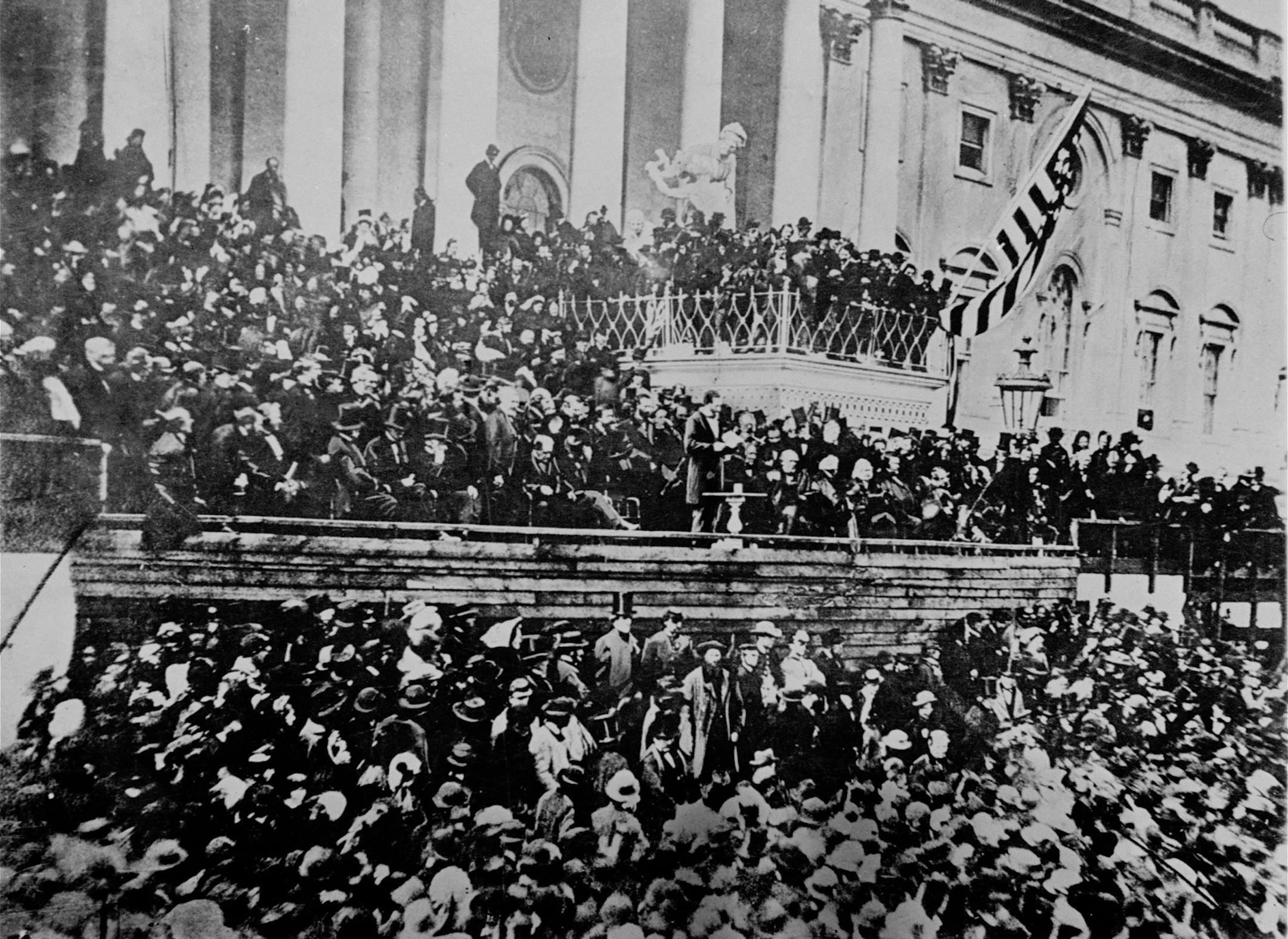 A scene in front of the Capitol during Lincoln's second inauguration, 1865, just six weeks before his assassination. (AP Photo) ORG XMIT: APHS