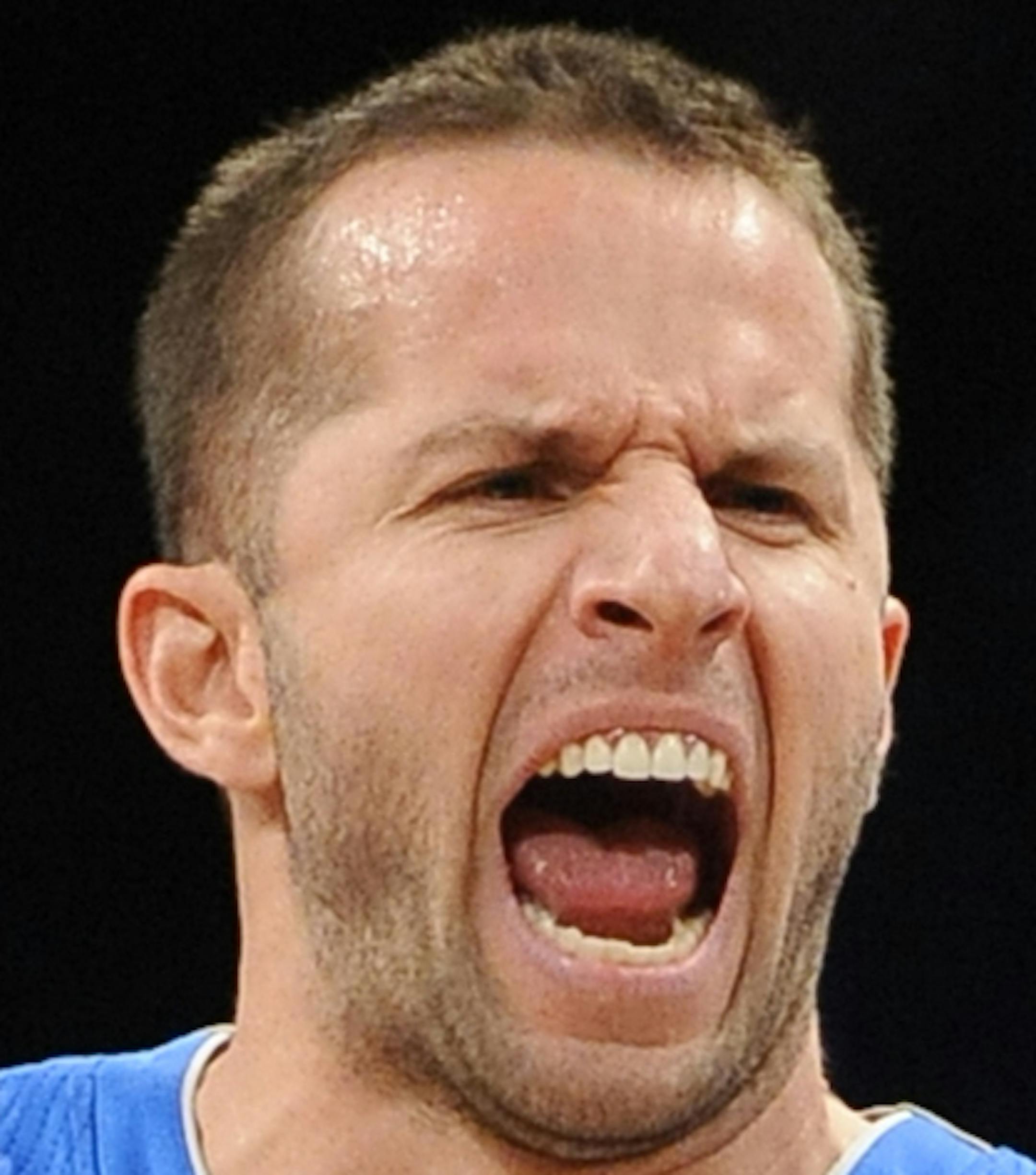 Dallas Mavericks guard J.J. Barea reacts after shooting a 3-point basket against the Brooklyn Nets during the second half of an NBA basketball game Monday, Jan. 5, 2015, in New York. The Mavericks won 96-88 in overtime. (AP Photo/Kathy Kmonicek) ORG XMIT: NYKK113