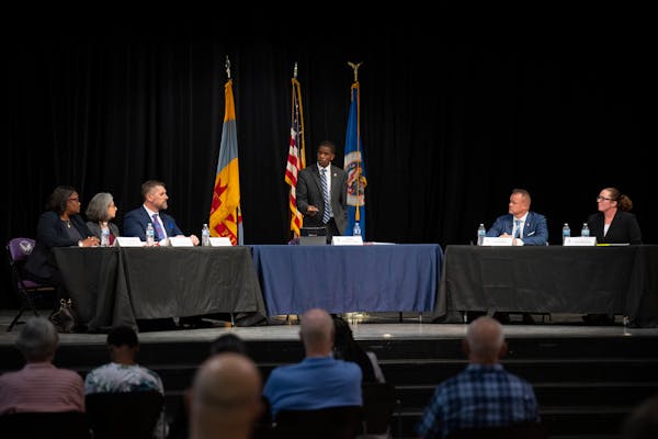 Mayor Melvin Carter opens a forum with remarks before introducing the five candidates seeking the job of police chief Tuesday night, October 11, 2022 
