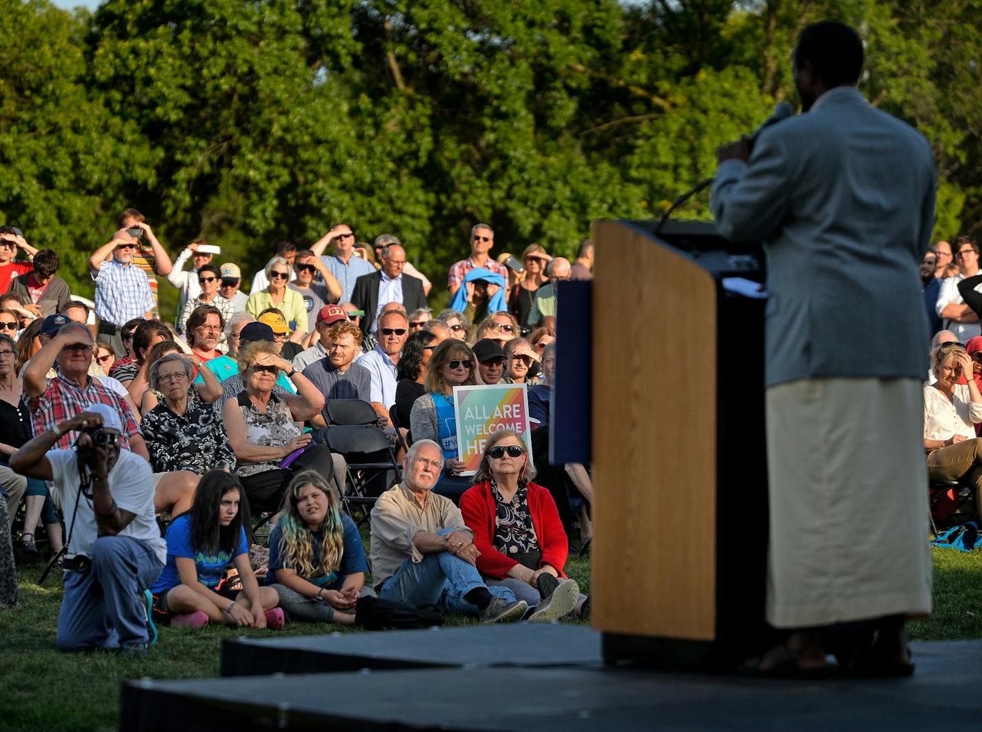 Mohamed Omar, the executive director at the Dar Al Farooq Islamic Center, addressed the more than 1,000 people who turned out at Tuesday night&#x2019;s support rally in Bloomington.