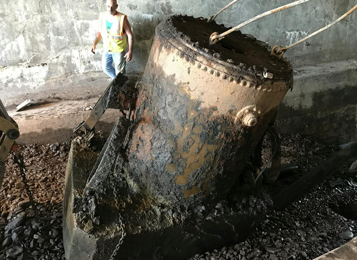 Crews unearthed the diving bell in the boat house of the Glensheen Mansion. Photos by Glensheen