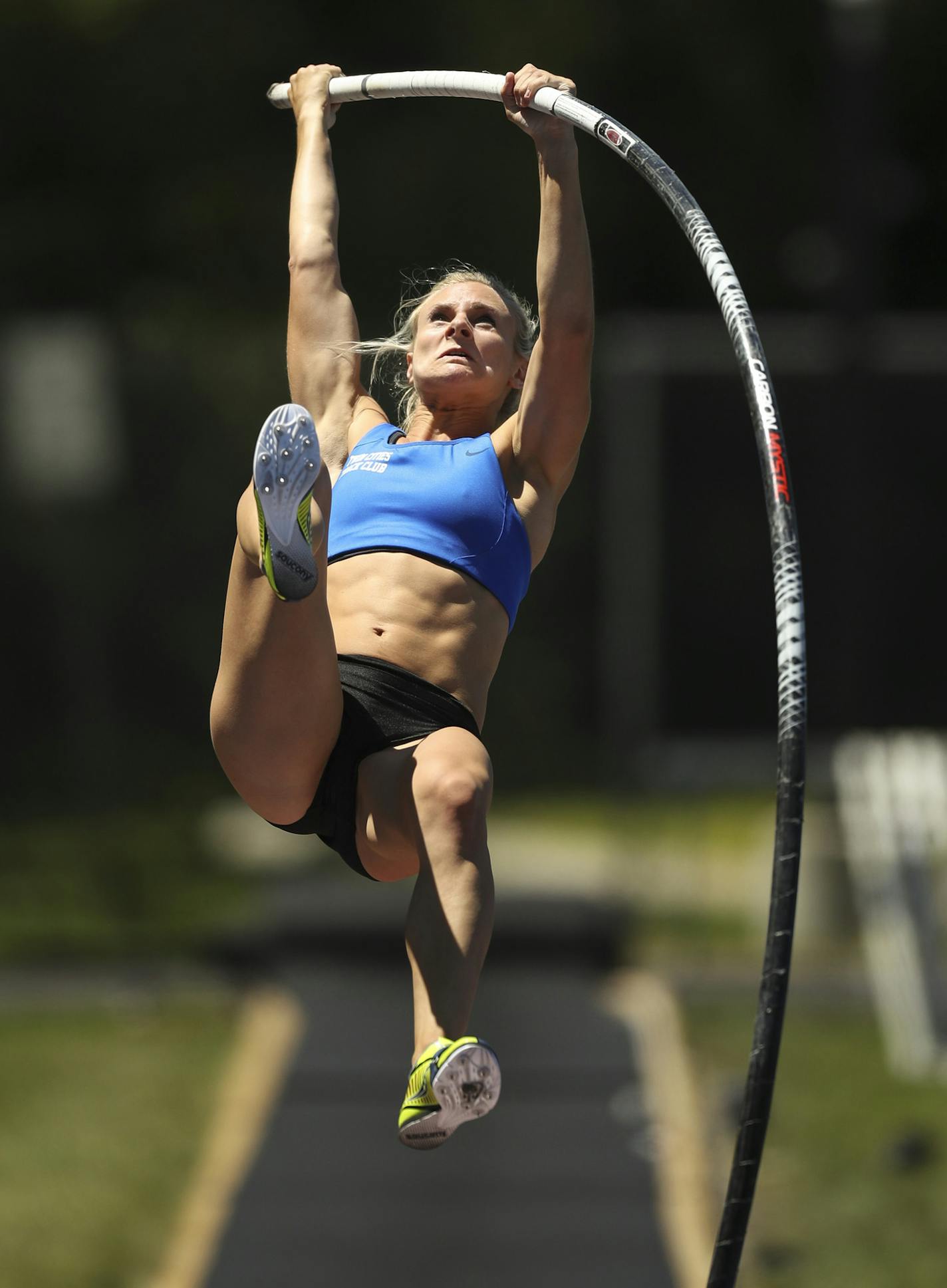 Pole vaulter Leslie Brost competing in a sanctioned meet just for pole vaulters at Robbinsdale Armstrong High School. ] JEFF WHEELER &#xef; jeff.wheeler@startribune.com Pole Vaulter Leslie Brost has already qualified for the U.S. Olympic Team Trials next month in Eugene, OR. Sunday, June 26th, 2016 she participated in a sanctioned meet just for pole vaulters at Robbinsdale Armstrong High School.