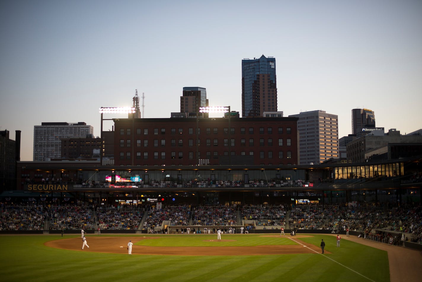 The St. Paul skyline is visible from beyond CHS Field