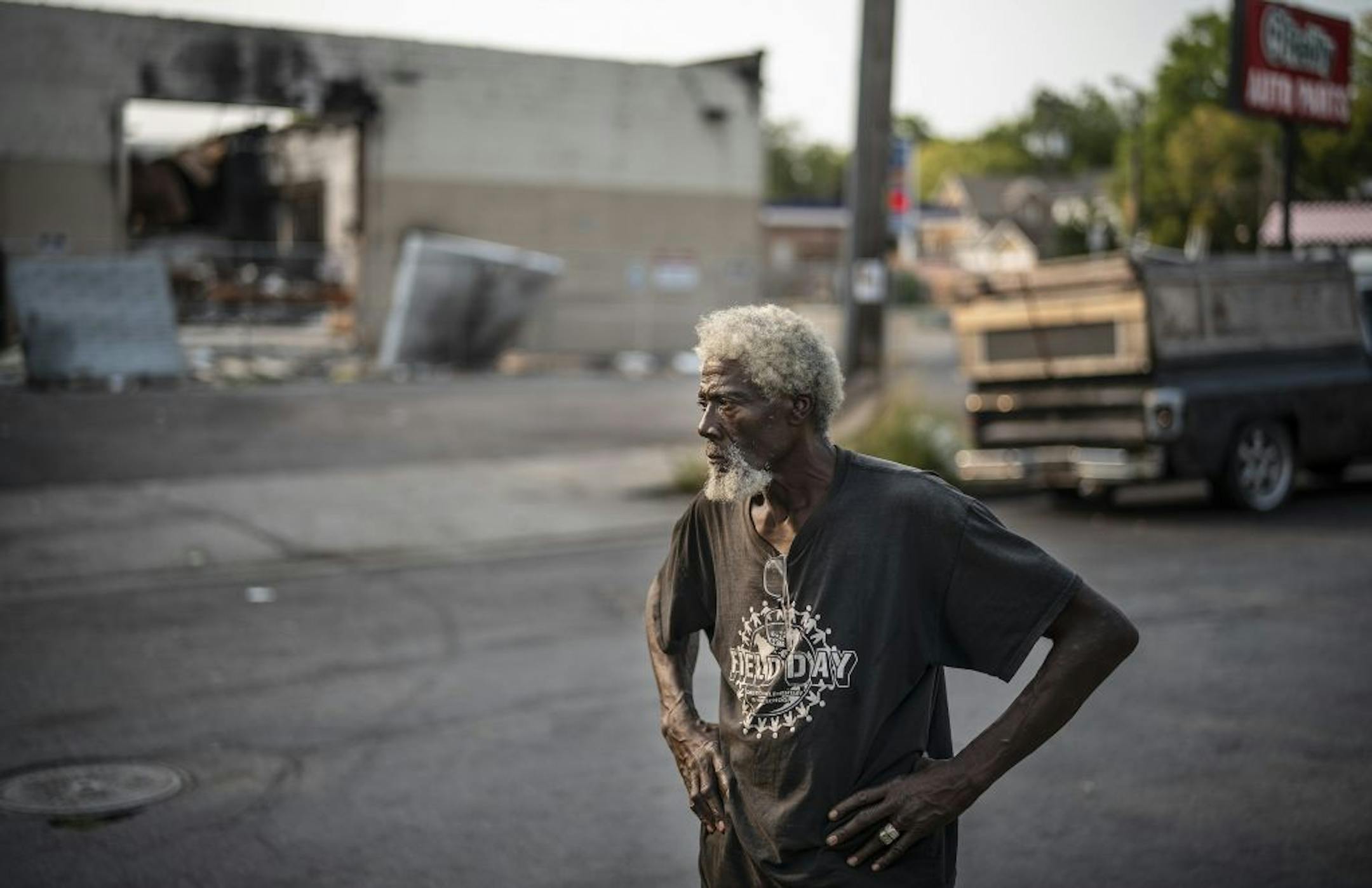 Mack (would not give his last name), a neighborhood mechanic stood near the burned out O'Reilly Auto Parts at 1625 west broadway.He says that he as been shopping at the store for over 20 years buying parts ,which he has used to fix customers cars from the neighborhood.