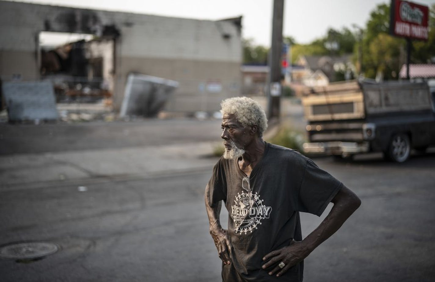 Mack (would not give his last name), a neighborhood mechanic stood near the burned out O'Reilly Auto Parts at 1625 west broadway.He says that he as been shopping at the store for over 20 years buying parts ,which he has used to fix customers cars from the neighborhood.