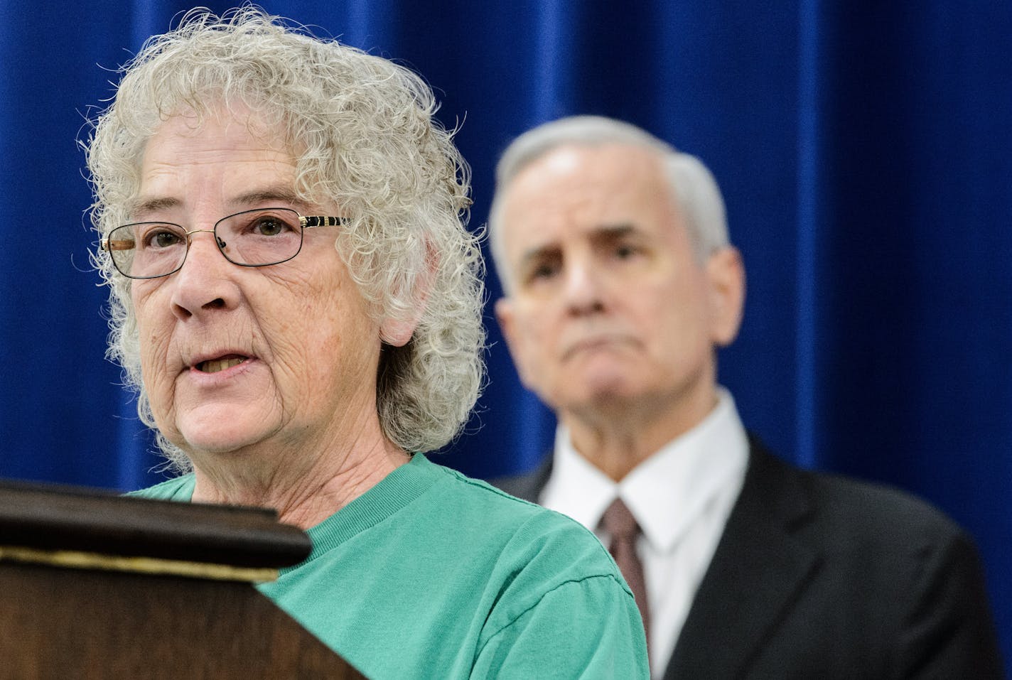 Jackie Spanjers spoke about dangerous conditions that she and other nurses have to work under at the Anoka-Metro Regional Treatment Center. Behind her Governor Mark Dayton. ] GLEN STUBBE * gstubbe@startribune.com Wednesday, April 6, 2016 Former Mark Dayton is proposing far-reaching changes designed to improve safety and patient therapy at the state's largest mental hospital. The changes include the hiring of another 335 full-time staff over the next three years as well as millions of dollars in