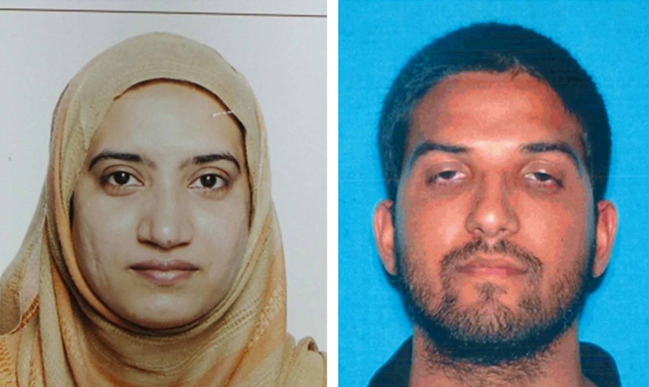 FILE - This undated combination of file photos provided by the FBI, left, and the California Department of Motor Vehicles shows Tashfeen Malik, left, and Syed Farook. The husband and wife died in a fierce gunbattle with authorities several hours after their commando-style assault on a gathering of Farook's colleagues from San Bernardino, Calif., County's health department Wednesday, Dec. 2, 2015. (FBI, left, and California Department of Motor Vehicles via AP, File) ORG XMIT: MIN2015121113374525