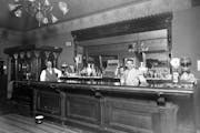 The interior of Fred Ambs’ Moorhead saloon, photographed around 1905.